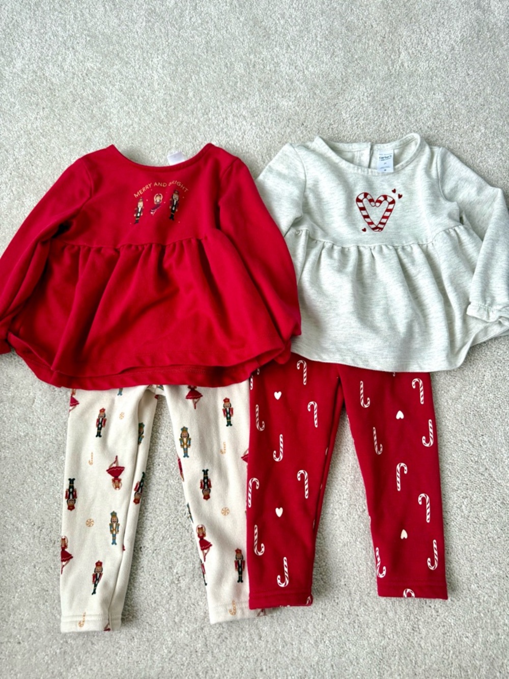 Girls' Holiday Matching Sets - Red & Cream Candy Cane and Nutcracker Prints